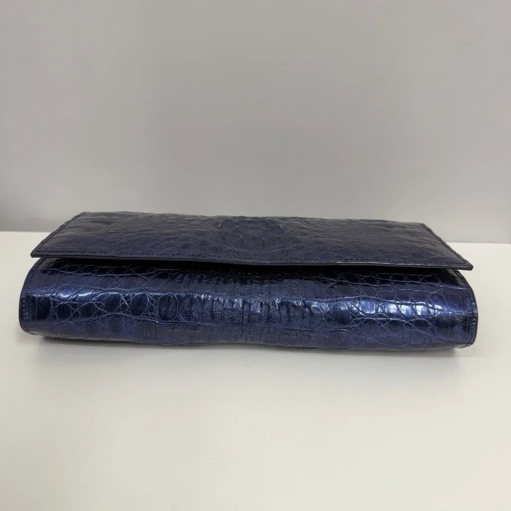 Genuine Alligator Shoulder Bag or Clutch Metallic Blue Tone RARE Color